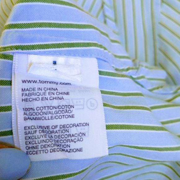 Tommy Hilfiger Striped Green/Blue Men's Shirts - Picture 11 of 14
